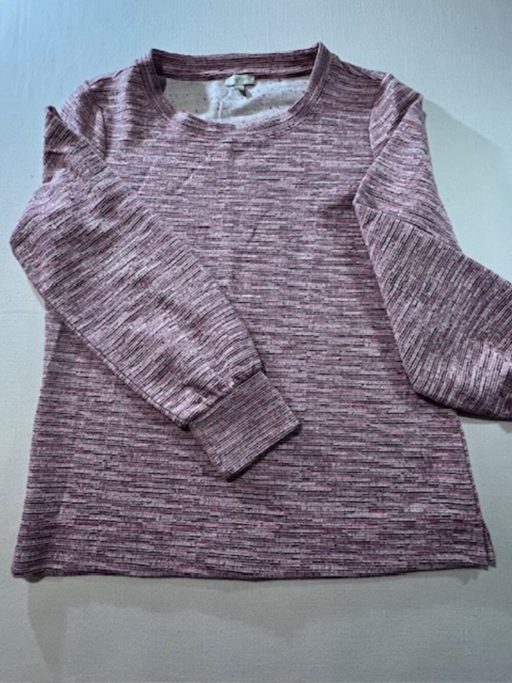 TALBOTS textured knit top marled‎ pink white red long sleeve pullover Women Med.